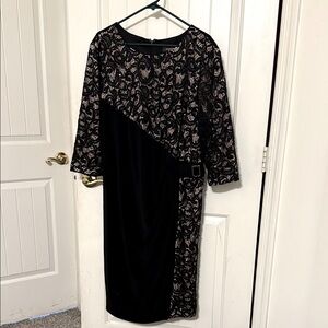 Plus Size Elegant stretch Black and Silver Asymmetrical Lace Dress w/sequins